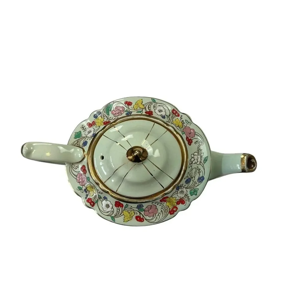 Sadler Teapot Vintage Made In England Green and Gold Guilded Floral Pattern